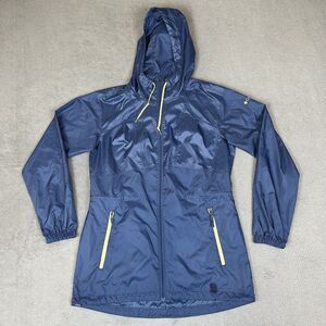 Columbia Jacket Women's Small Blue Nylon Rain Coat Full Zip Hooded Outdoor Water